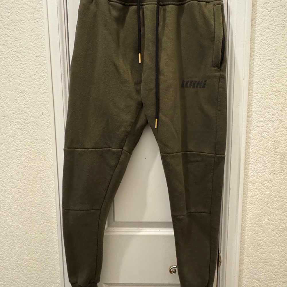 Olive Green Jogger Sweatpants with Elastic Waistband and Tapered Legs